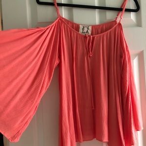 PPLA pink open shoulder blouse